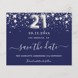 21. Geburtstag navyblau silber Budget Save-Datum Flyer