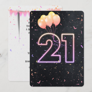 21. Geburtstag Neon Sign auf schwarze Einladung