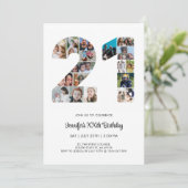 21. Geburtstag Nr. 21 Custom Foto Collage Einladung (Stehend Vorderseite)