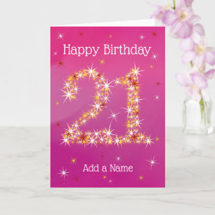 21. Geburtstag - Nummer 21 in Sternen Pink Lila Karte