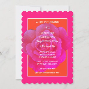 21. Geburtstag Orange Pink Rose Floral Moderne Gir Einladung