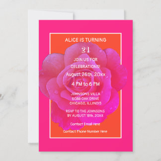 21. Geburtstag Orange Pink Rose Floral Modernes Ni Einladung