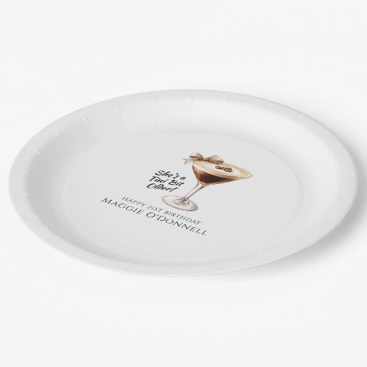 21. Geburtstag Papierplatte Espresso Martini Pappteller (Schrägansicht)
