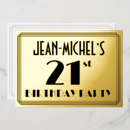 21. Geburtstag Party — Art Deco Look "21" + Name Folieneinladung