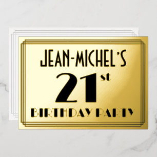 21. Geburtstag Party — Art Deco Look "21" + Name Folieneinladung