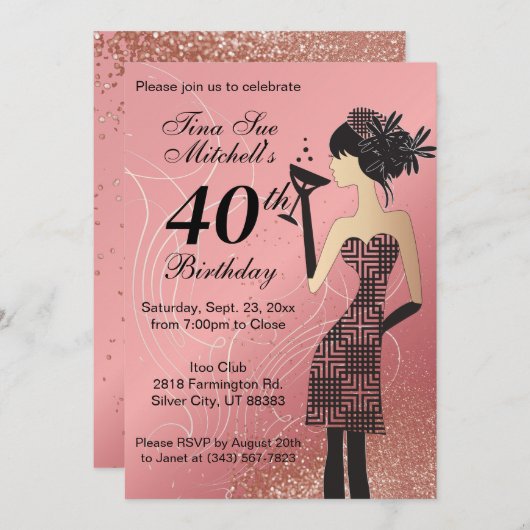 21. Geburtstag Party Bash - Rose Einladung (Vorne/Hinten)