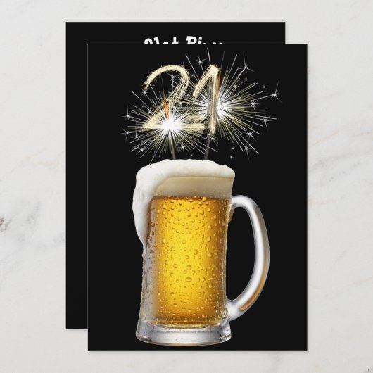21. Geburtstag Party Bier und Sparkler Einladung (Vorne/Hinten)
