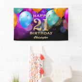 21. Geburtstag Party Black and Gold Balloons Banner (Insitu)