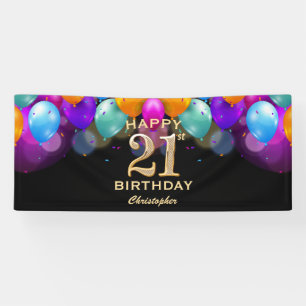 21. Geburtstag Party Black and Gold Balloons Banner