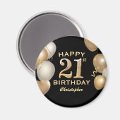 21. Geburtstag Party Black and Gold Balloons Magnet (Vorderseite/Rückseite)