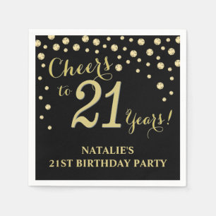 21. Geburtstag Party Black and Gold Diamond Napkin Serviette