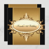 21. Geburtstag Party Black Bronze Gold Einladung (Vorne/Hinten)