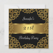 21. Geburtstag Party Black Gold Einladung (Vorderseite)