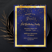 21. Geburtstag Party Blue Gold Konfetti Einladung