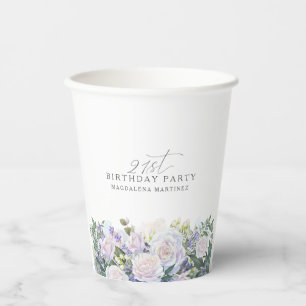 21. Geburtstag Party Blue White Floral Custom Pappbecher