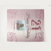 21. Geburtstag Party Blush Pink Ballon Glitzer Wandteppich (Vorderseite (Horizontal))