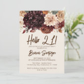 21. Geburtstag Party Brown Beige Elfenbeinblume Einladung (Stehend Vorderseite)