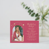 21. Geburtstag Party Celestial Foto Magenta Gold Einladung (Stehend Vorderseite)