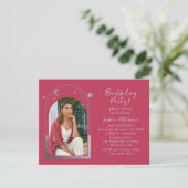 21. Geburtstag Party Celestial Foto Magenta Silver Einladung (Stehend Vorderseite)