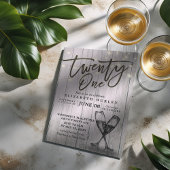 21. Geburtstag Party Champagner Brille Wood Lights Einladung