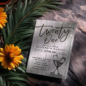 21. Geburtstag Party Champagner Brille Wood Lights Einladung