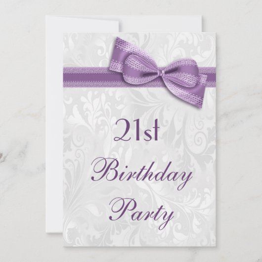 21. Geburtstag Party Damask and Imitats Bow Einladung (Vorderseite)