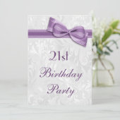 21. Geburtstag Party Damask and Imitats Bow Einladung (Stehend Vorderseite)