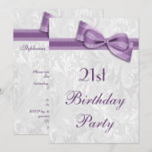 21. Geburtstag Party Damask and Imitats Bow Einladung (Vorne/Hinten)