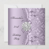 21. Geburtstag Party Damask Lilac Jewel Image Einladung (Vorderseite)