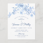 21. Geburtstag Party Dusty Blue Rose Blumenstrauß Einladungspostkarte (Vorderseite)