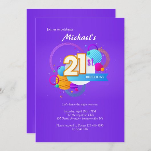 21. Geburtstag Party Einladung (Vorne/Hinten)