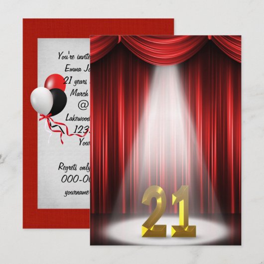 21. Geburtstag Party Einladung (Vorne/Hinten)