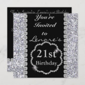 21. Geburtstag Party Einladung DIAMONDS & GLITZERN (Vorne/Hinten)