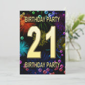 21. Geburtstag Party Einladung Feuerwerk Blasen (Stehend Vorderseite)