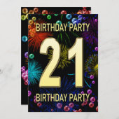 21. Geburtstag Party Einladung Feuerwerk Blasen (Vorne/Hinten)