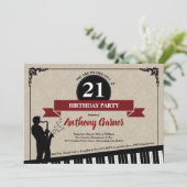 21. Geburtstag Party Einladung Jazz Musikthema (Stehend Vorderseite)