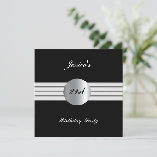 21. Geburtstag Party Einladung Schwarz (Stehend Vorderseite)