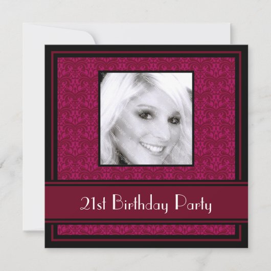 21. Geburtstag Party Einladungen Damask Burgund (Vorderseite)