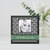 21. Geburtstag Party Einladungen Damask Green (Stehend Vorderseite)