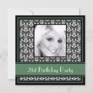 21. Geburtstag Party Einladungen Damask Green