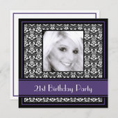 21. Geburtstag Party Einladungen Damask Lila (Vorne/Hinten)