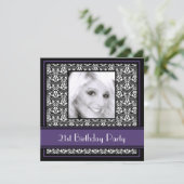 21. Geburtstag Party Einladungen Damask Lila (Stehend Vorderseite)