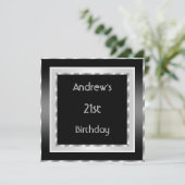 21. Geburtstag Party Elegant Schwarz-weiße Silberm Einladung (Stehend Vorderseite)