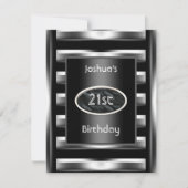 21. Geburtstag Party Elegantes Schwarzes Metall Mä Einladung (Vorderseite)