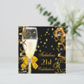 21. Geburtstag Party Fabulous Champagner Gold Blac Einladung (Stehend Vorderseite)