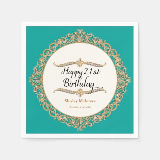 21. Geburtstag Party Feier Runde Dekoration Serviette (Vorderseite)