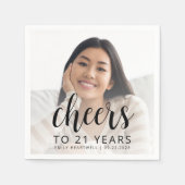 21. Geburtstag Party Foto Black Script Cheers Serviette (Vorderseite)