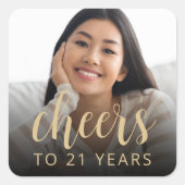 21. Geburtstag Party Foto Cheers Quadratischer Aufkleber (Vorderseite)