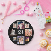 21. Geburtstag Party Foto Collage Frau schwarz Pappteller (Party)