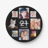 21. Geburtstag Party Foto Collage Frau schwarz Pappteller (Vorderseite)